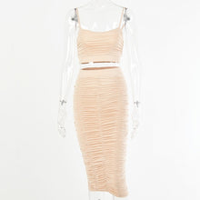 Load image into Gallery viewer, Articat Sexy Bodycon Two Pieces Set Dress Women Spaghetti Strap Crop Tops Ruched Sheath Midi Skirt Suit 2020 Streetwear Clothes