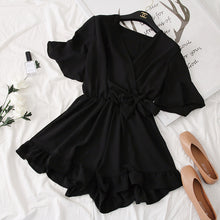 Load image into Gallery viewer, Rompers Women Solid V-neck Lace-up Bow Ruffles Simple Elegant High Quality Leisure Casual Summer Playsuits Womens Fashion Trendy