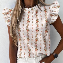 Load image into Gallery viewer, Women Pineapple Floral Print Ruffle Blouse 2020 Summer Butterfly Sleeve Shirt Elegant Office Lady O-Neck Tops Blusa Streetwear