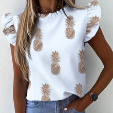 Load image into Gallery viewer, Women Pineapple Floral Print Ruffle Blouse 2020 Summer Butterfly Sleeve Shirt Elegant Office Lady O-Neck Tops Blusa Streetwear