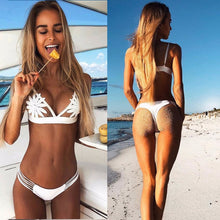 Load image into Gallery viewer, Sexy Bikini 2020 White Mesh Embroidered Flower Strappy Biquini Micro Bathing Suit Swimsuit Thong Swimwear Women Brazilian Bikini