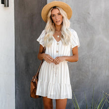 Load image into Gallery viewer, Foridol Casual Stripe Chiffon Dress Summer Women Button Sash Eegant Office Ladies Short Dress Beach Holiday Dress vestidos