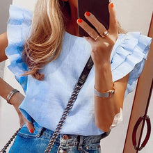 Load image into Gallery viewer, Women Pineapple Floral Print Ruffle Blouse 2020 Summer Butterfly Sleeve Shirt Elegant Office Lady O-Neck Tops Blusa Streetwear