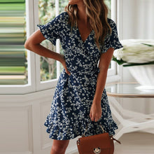 Load image into Gallery viewer, Aachoae Women Dresses Summer 2020 Sexy V Neck Floral Print Boho Beach Dress Ruffle Short Sleeve A Line Mini Dress Sundress Robe