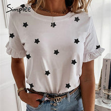 Load image into Gallery viewer, Simplee Women printed short sleeve round neck Shirt top Holiday beach summer style tops Cute square elegant solid slim blouses