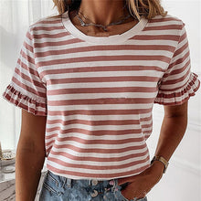 Load image into Gallery viewer, Simplee Women printed short sleeve round neck Shirt top Holiday beach summer style tops Cute square elegant solid slim blouses