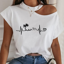 Load image into Gallery viewer, Simplee Women printed short sleeve round neck Shirt top Holiday beach summer style tops Cute square elegant solid slim blouses
