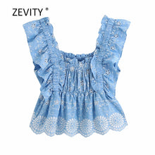 Load image into Gallery viewer, Zevity women hollow out embroidery ruffles smock blouse female square collar agaric lace patchwork shirt chic blusas tops LS6842