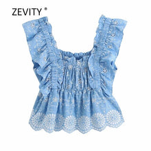Load image into Gallery viewer, Zevity women hollow out embroidery ruffles smock blouse female square collar agaric lace patchwork shirt chic blusas tops LS6842