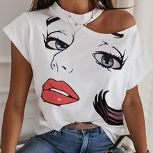 Load image into Gallery viewer, Simplee Women printed short sleeve round neck Shirt top Holiday beach summer style tops Cute square elegant solid slim blouses