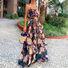 Load image into Gallery viewer, Women Summer Boho Beach Two Piece Set Sexy Skirt Crop Top Maxi Long Skirt Floral Printed Ruffles High Waist Casual Chiffon Dress