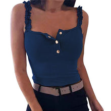 Load image into Gallery viewer, SFIT 2020 Women Ruffles Strap Rib Shirt Sexy Sleeveless Backless Shirts Blouse Summer Female Square Collar Knitted Tops Blusa
