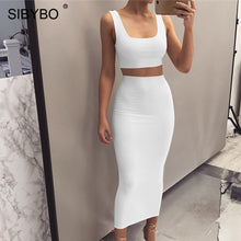 Load image into Gallery viewer, Sibybo Autumn Sleeveless Sexy Two Piece Set Dress Women Square Collar High Waist Long Dress Party Casual Summer Tank Dress
