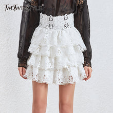 Load image into Gallery viewer, TWOTWINSTYLE Casual Embroidery Women's Skirts High Waist Hollow Out Ruffles Lace Skirt For Female Fashion Clothing 2020 Tide
