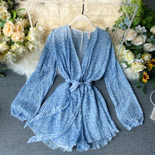 Load image into Gallery viewer, Summer Chiffon Playsuit New 2020 Fashion Women Sexy V-neck With Belt Floral Print Shorts Romper Ladies Beach Pleated Jumpsuit

