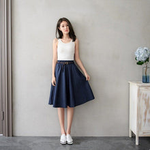 Load image into Gallery viewer, ROPALIA Summer Women Denim Jeans Skirts A line Casual Belt Skirt High Elastic Waist Streetwear Midi Pleated Female Clothing
