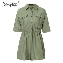 Load image into Gallery viewer, Simplee Fashion flower embroidery women playsuits Casual sash belt female cargo jumpsuit Buttons pockets office ladies overalls
