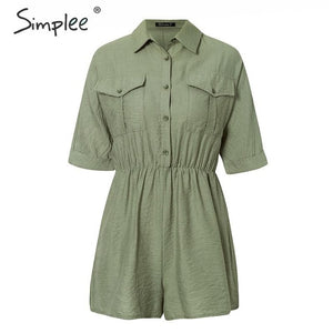 Simplee Fashion flower embroidery women playsuits Casual sash belt female cargo jumpsuit Buttons pockets office ladies overalls
