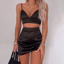 Load image into Gallery viewer, Articat Sexy Satin Two Pcs Sets Dress Women Spaghetti Strap  Crop Top Pencil Mini Skirt Suit Female 2020 Club Party Clothing
