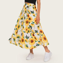 Load image into Gallery viewer, 2020 High Waist Women Summer Boho Maxi Skirt Saia Elastic Waist Women A-Line Floral Print Long Skirt Yellow Faldas Jupe Femme
