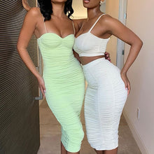 Load image into Gallery viewer, Articat Sexy Bodycon Two Pieces Set Dress Women Spaghetti Strap Crop Tops Ruched Sheath Midi Skirt Suit 2020 Streetwear Clothes
