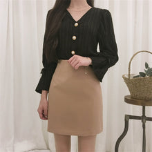 Load image into Gallery viewer, HziriP Casual High Waist Pleated Pearls 2020 Sweet Solid V-Neck Puff Sleeves Tops Brief Shirts Woman Fashion All Match Blouses
