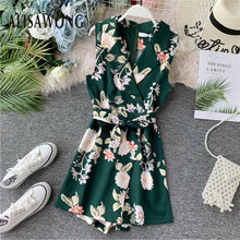 Load image into Gallery viewer, 2020 New Fashion Bohemian Playsuit Women Floral Printed Rompers Summer Sleeveless V-neck Shorts Ropa Mujer Ladies Belt Overalls
