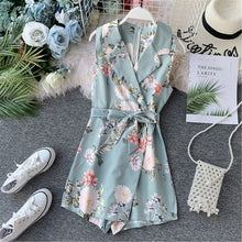 Load image into Gallery viewer, 2020 New Fashion Bohemian Playsuit Women Floral Printed Rompers Summer Sleeveless V-neck Shorts Ropa Mujer Ladies Belt Overalls
