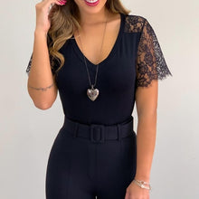 Load image into Gallery viewer, Fashion Sexy Embroidery Lace Short Sleeve Shirt Spring Summer O-Neck Blouse Shirts Solid Casual Women Tops Blusa Streetwear 5XL
