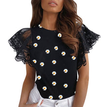 Load image into Gallery viewer, Fashion Sexy Embroidery Lace Short Sleeve Shirt Spring Summer O-Neck Blouse Shirts Solid Casual Women Tops Blusa Streetwear 5XL
