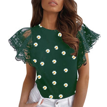 Load image into Gallery viewer, Fashion Sexy Embroidery Lace Short Sleeve Shirt Spring Summer O-Neck Blouse Shirts Solid Casual Women Tops Blusa Streetwear 5XL
