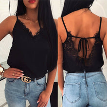 Load image into Gallery viewer, Summer Women Satin Silk Lace Tank Tops Vest Blouse Female Casual Crop Camisole Top Sexy Lace Solid Backless Vest
