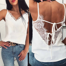 Load image into Gallery viewer, Summer Women Satin Silk Lace Tank Tops Vest Blouse Female Casual Crop Camisole Top Sexy Lace Solid Backless Vest
