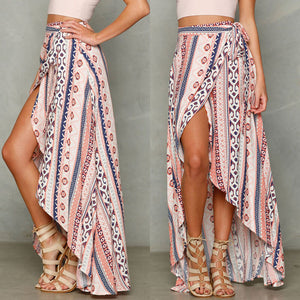 2019 New Summer Women Ladies High Waist Floral Print Slit Long Skirt Beach Skirts Multicolors Hot