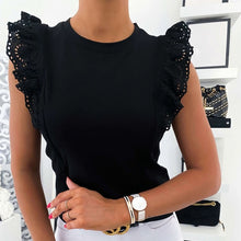 Load image into Gallery viewer, Fashion Sexy Embroidery Lace Short Sleeve Shirt Spring Summer O-Neck Blouse Shirts Solid Casual Women Tops Blusa Streetwear 5XL
