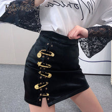 Load image into Gallery viewer, TWOTWINSTYLE Patchwork Pins Asymmetrical Women's Skirts High Waist PU Leather Casual Mini Skirt For Female 2020 Fashion Clothing
