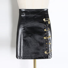 Load image into Gallery viewer, TWOTWINSTYLE Patchwork Pins Asymmetrical Women's Skirts High Waist PU Leather Casual Mini Skirt For Female 2020 Fashion Clothing
