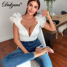 Load image into Gallery viewer, Dulzura mesh deep v neck women bodysuit bodycon sexy streetwear 2020 summer clothes elegant party romper body sexy club fashion
