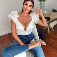Load image into Gallery viewer, Dulzura mesh deep v neck women bodysuit bodycon sexy streetwear 2020 summer clothes elegant party romper body sexy club fashion
