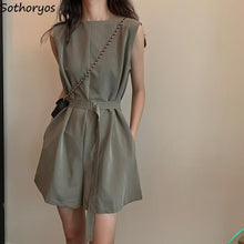 Load image into Gallery viewer, Rompers Women Solid Sleeveless Fashion Leisure Empire Sashes Loose Korean Style Womens Chic Ulzzang Playsuits Wide Leg All-match
