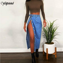Load image into Gallery viewer, Casual Midi Denim Skirts Summer 2020 Denim Sheath Wrap Skirts Single-Breasted High Waist Midi Skirt Front Split Skirts Womens

