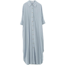 Load image into Gallery viewer, [EAM] Women Blue Brief Bandage Big Size Long Shirt Dress New Lapel Three-quarter Sleeve Loose Fashion Spring Summer 2020 1U899
