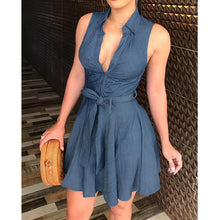Load image into Gallery viewer, 2020 New Fashion Floral Print Women Summer Dress Sleeveless V-Neck Tie Waist Shirt Dress
