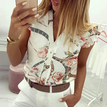 Load image into Gallery viewer, Fanbety Women Elegant Vacation Leisure blouse Top Female Girls V neck Sweet Shirt Pineapple Print Flutter Sleeve Blouse shirts
