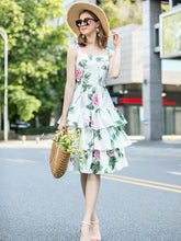 Load image into Gallery viewer, 2020 summer goddess sexy suspender dress cake dress with waist closed to show thin air pressure pleated age dress
