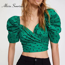 Load image into Gallery viewer, 2020 Summer New Blouses Womens Long Sleeve Shirts Blusas Polka Dot Shirt Short Puff Sleeves Slim Blouse Women Crop Top
