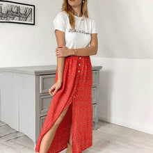 Load image into Gallery viewer, Shyloli High Split High Waist Button Ankle-Length Summer Skirt Elastic Waist Fashion Floral Printed Women's Skirt 2020
