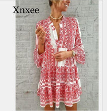 Load image into Gallery viewer, Summer Striped Dresses Mini Women 2020 Boho Autumn Party Short Beach Dress Casual V-Neck Loose Sundress Vestidos
