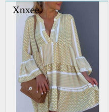 Load image into Gallery viewer, Summer Striped Dresses Mini Women 2020 Boho Autumn Party Short Beach Dress Casual V-Neck Loose Sundress Vestidos
