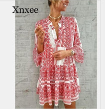 Load image into Gallery viewer, Summer Striped Dresses Mini Women 2020 Boho Autumn Party Short Beach Dress Casual V-Neck Loose Sundress Vestidos
